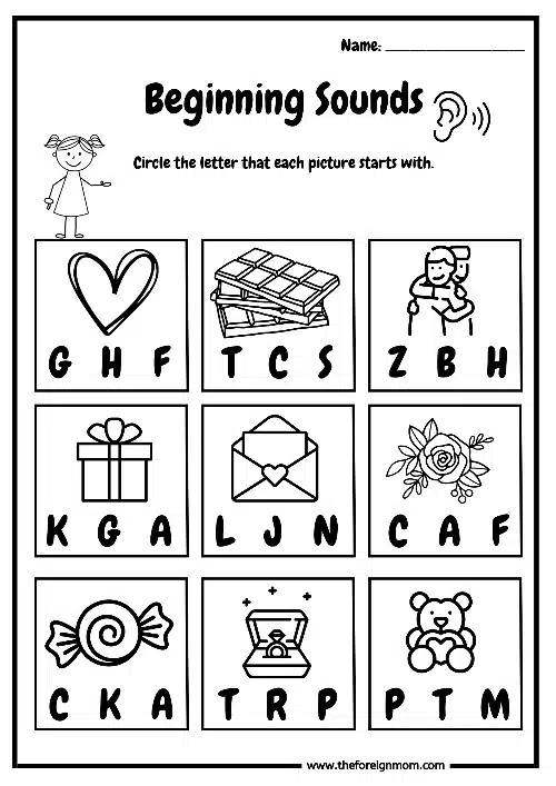 Beginner Sound Worksheets for Kindergartners