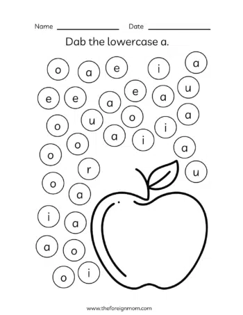 Dab the lower case letter a worksheet.