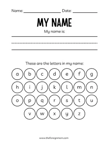 Write your name worksheet.