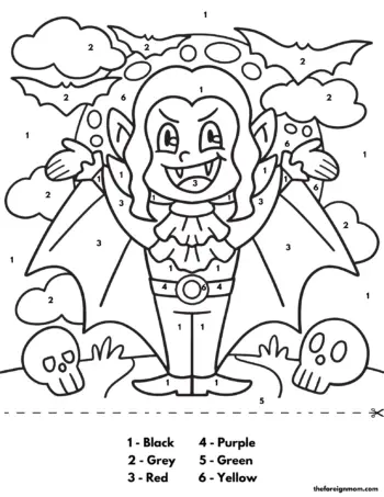 Color by number halloween-themed vampire.
