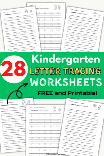6 different Kindergarten letter tracing worksheets. Letters A-Z.