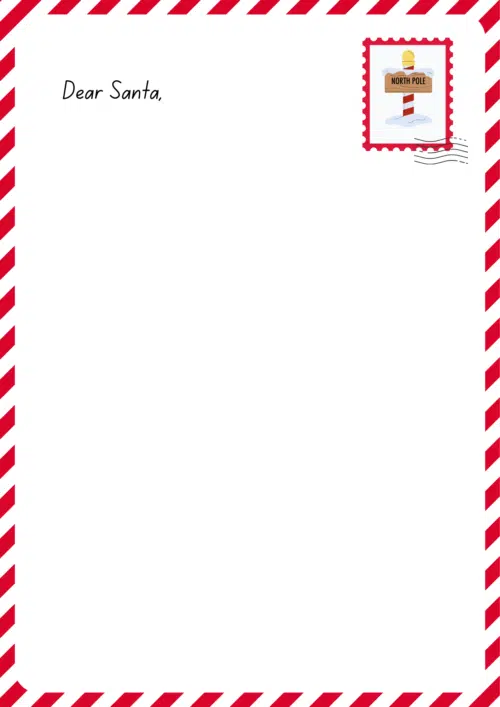 Letter to Santa with the words "Dear Santa."