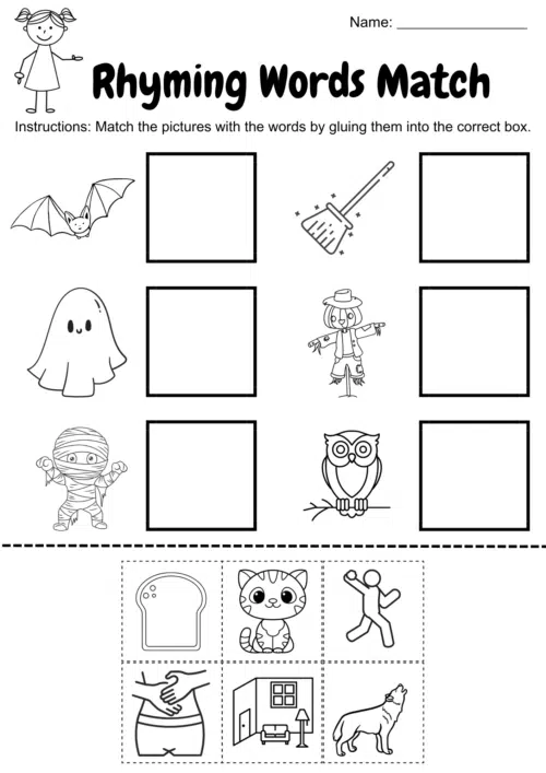 Matching Rhyming Words For Kindergarten Worksheets PDF - Worksheet 3