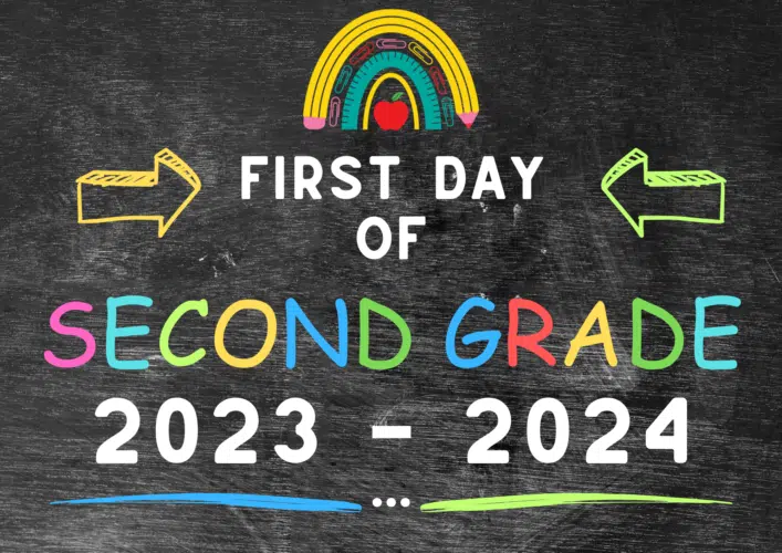First day of second grade 2023-2024 back to school sign.