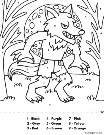 Werewolf Color by number printable.