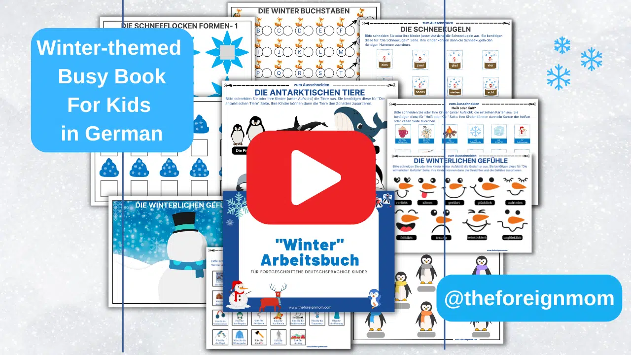 YouTube video of winter-themed busy book for kids in German.