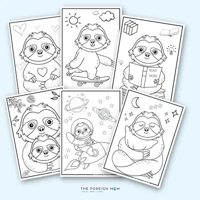 6 FREE Sloth Coloring Pages